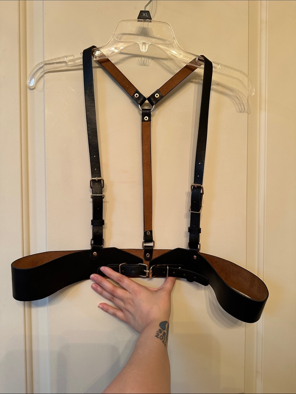 Leather Harness Belt - Black Leather with gold hardware